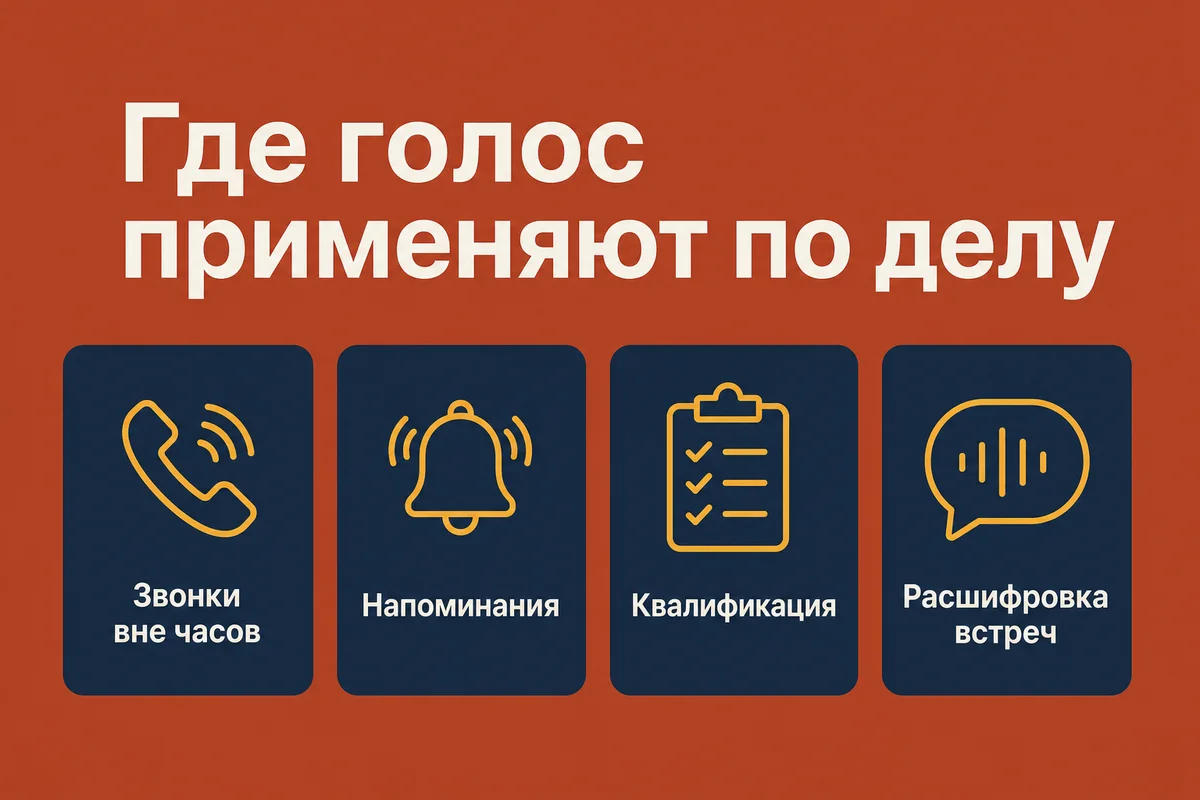 Четыре рабочих сценария голосового ИИ: звонки вне часов, напоминания, квалификация заявок, расшифровка встреч – neurovod.ru