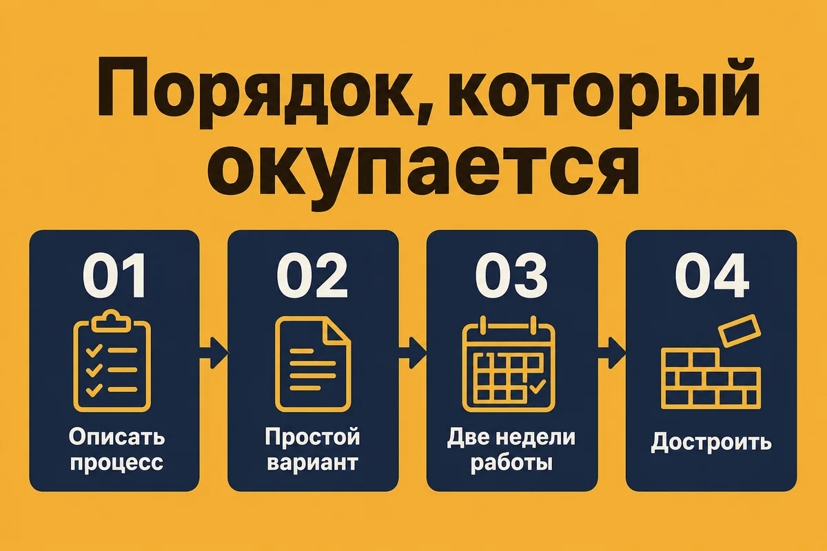 Порядок работы, который окупается: описать процесс, собрать простой вариант, две недели работы вживую, достроить по замечаниям – neurovod.ru